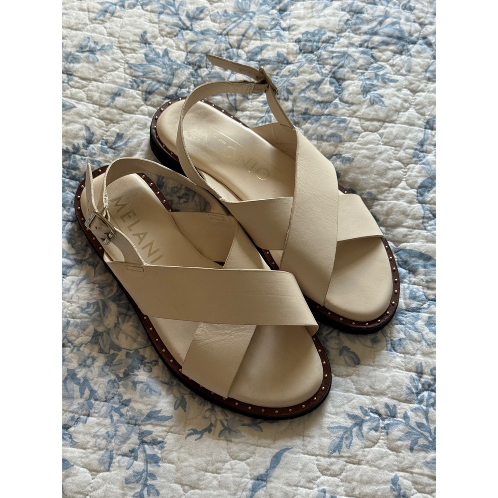 Antonio Melani Baila Cream Leather‎ Studded Slingback Sandals Womens 7.5M